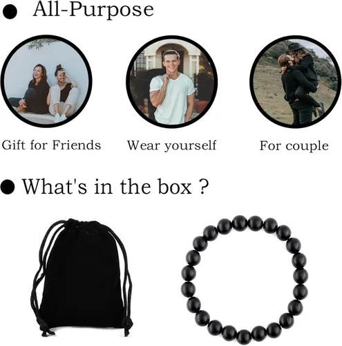 Vista 4 de Ouubuuy Pulsera elástica de cuentas de piedra natural de 0.315in para hombres y mujeres, pulseras de cuentas de piedras preciosas de cristal curativo