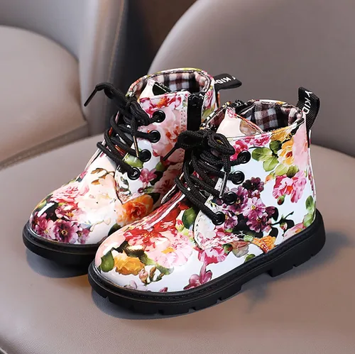 Vista 3 de Botas de tobillo para niños y niñas, botines con cremallera y estampado floral, zapatos de bebé