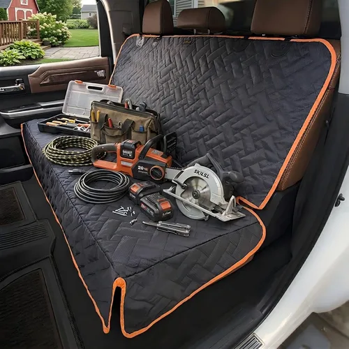 Vista 2 de Funda de asiento trasero resistente para camión, 100% impermeable y sin olor, protector de asiento de perro para F150 F250 Chevy Silverado Ram