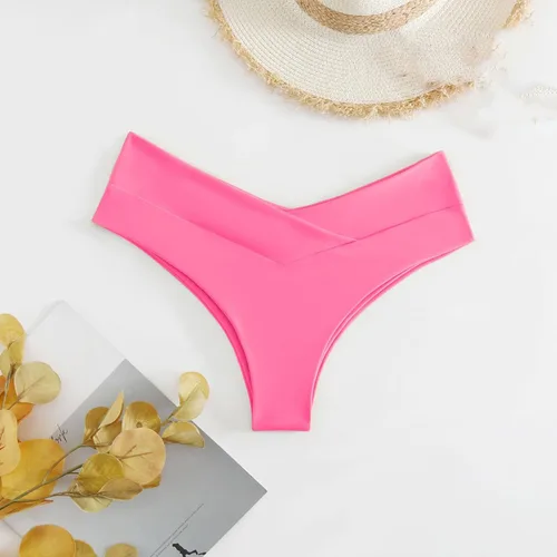 Vista 2 de Tanga de natación de Color sólido de Cintura Baja para Mujer, Tanga de Moda transpirable, ropa Interior Regular