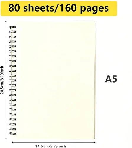 Vista 7 de Smilo Paquete de 1 cuaderno en espiral A5 en blanco de 160 páginas con tapa dura transparente de 100 GSM, papel grueso para bocetos, escritura