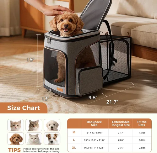 Vista 2 de Lekereise Mochila para Gatos Expandible Transportador de Mascotas Mochila para Gatos y Perros Pequeños, Mochila Transportador de Perros Plegable