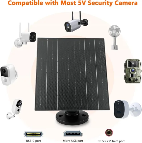 Vista 2 de Zivif Cargador solar de 10 W, panel solar de 5 V para cámaras de seguridad con puertos USB-C/Micro USB/DC de 0.217 x 0.083 in, IP66 impermeable