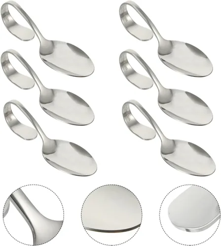 Vista 3 de Hemoton Juego de 6 cucharas de mango curvado, utensilios de cocina doblados de acero inoxidable de 5.31 pulgadas para ensalada buffet
