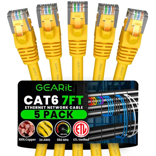 Vista 13 de GEARit Cables de conexión Cat6 de 1 pie negro (paquete de 5) Cables de conexión Cat 6 de 1 pie, cable de conexión negro/Ethernet, 10Gbps 550MHz