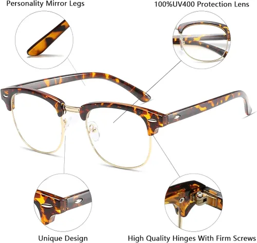 Vista 2 de AISSWZBER Gafas de lente transparente de media montura sin montura vintage