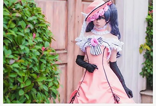 Vista 6 de Cos Anime Negro Butler Kuroshitsuji Cos Halloween Palace Mujer Rosa Vestido Cosplay Traje VestidosombreroGuantesCuello