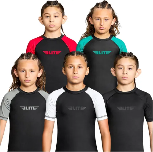 Vista 10 de Elite Sports Protector de Erupción de Jiu Jitsu para Niños BJJ, Camiseta de Compresión de Manga Corta para Entrenamiento Nogi para Niños y Niñas