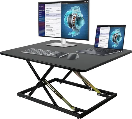 Vista 11 de Convertidor de escritorio de pie ajustable en altura - Soporta 300 libras, estación de trabajo elevadora para monitor/portátil totalmente montada