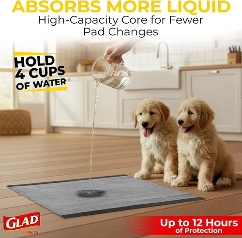 Vista 2 de Glad para Mascotas Almohadillas para Cachorros de Carbón Negro - Almohadillas Desechables Súper Absorbentes para Orina de Perro, Almohadillas