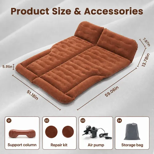 Vista 3 de Cama inflable de colchón de aire SUV, cama de camping de viaje flocado con bomba de aire (naranja)