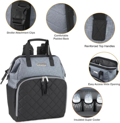 Vista 3 de Baby Essentials Super Cooler - Mochila de pañales con marco principal con cambiador, correas de cochecito, compartimento aislado para botella