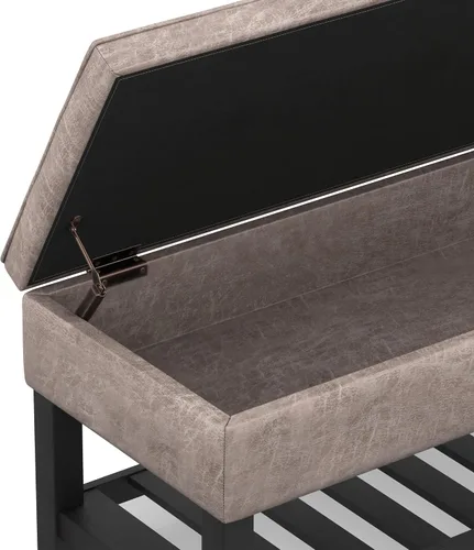 Vista 9 de SIMPLIHOME Cosmopolitan - Otomana de cuero vegano de 44 pulgadas de ancho Gris pardo envejecido