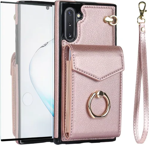 Vista 7 de Asuwish Funda de teléfono para Samsung Galaxy Note 10 5G con protector de pantalla de vidrio templado y anillo de bloqueo RFID, tarjetero de cuero