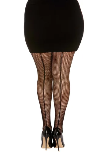 Vista 2 de Pantimedias de Red Negra para Mujer Talla Plus con Costura Trasera Multicolor