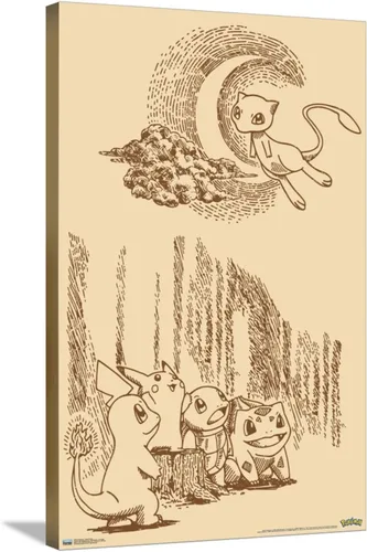 Vista 5 de Pokémon - Póster de pared en lienzo con escena sepia