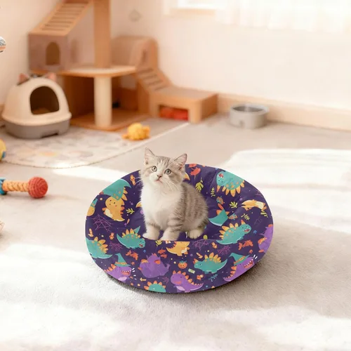 Vista 3 de Pet Dog Bed Calming Anti Anxiety Fluffy Cat Cave Bed for Extra Small Size Pets Sleeping XS Cute Dinosaur Cartoon Halloween Witch Spiders Web