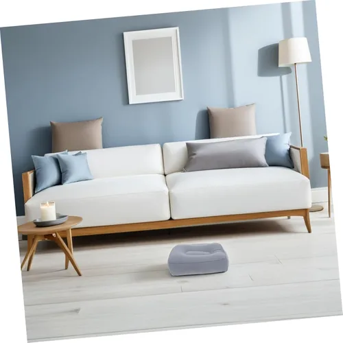 Vista 5 de FAVOMOTO Taburete inflable de viaje para reposapiés de 2 piezas, almohada gris fácil de inflar