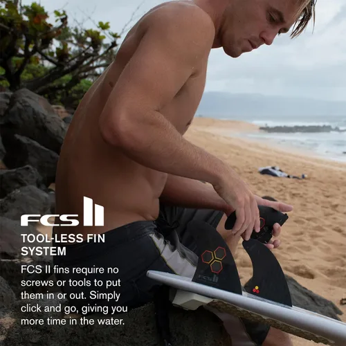 Vista 6 de FCS II Mick Fanning Neo Carbon - Tres aletas grandes de carbono, color negro y carbón, diseñadas para potencia, velocidad y respuesta rápida, ideal