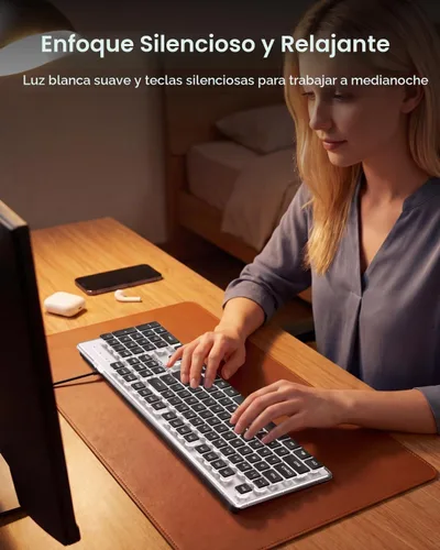 Vista 5 de SEUNKWANG EWEADN GX710S - Teclados retroiluminados para computadora, teclado USB con cable con retroiluminación blanca, panel de metal, Plug and