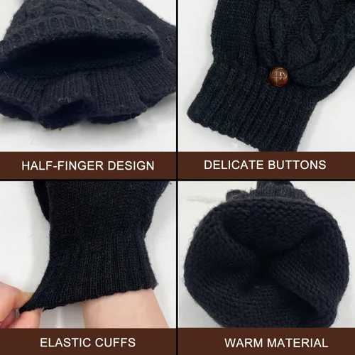 Vista 3 de Beurlike Guantes de invierno para mujer, de lana cálida, a prueba de viento, convertibles, sin dedos