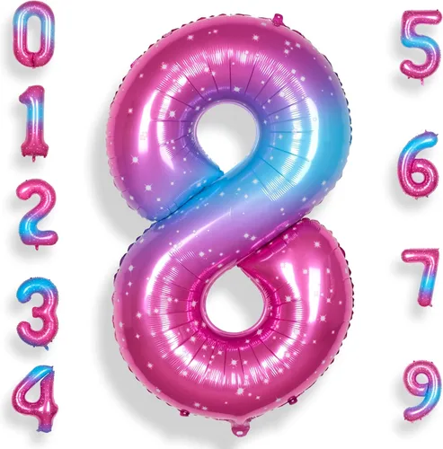 Vista 13 de Globo de número 0 de 40 pulgadas para niño o niña grande estrellado 0-9, globo de Mylar grande del número 0, globos de feliz cumpleaños 0