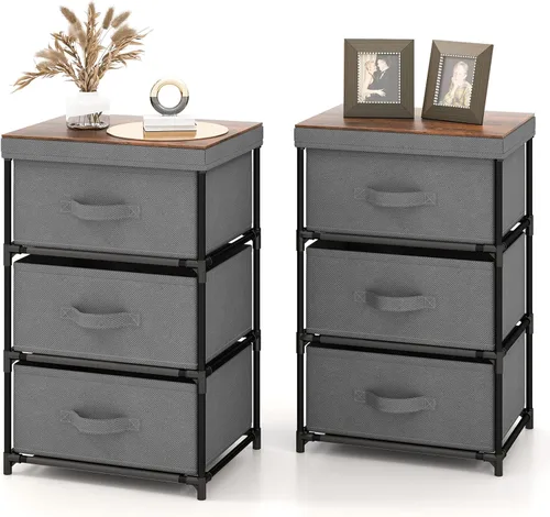 Vista 14 de GOFLAME Cómoda de tela con 2 cajones, mesita de noche para dormitorio, mesita de noche con contenedores y asas de tela extraíbles, mesa auxiliar