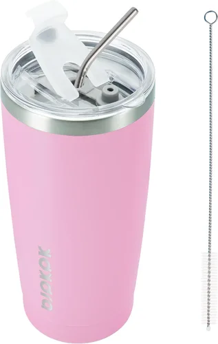 Vista 27 de BJPKPK Vaso térmico negro con tapa y pajita, de acero inoxidable, de 20 onzas, para café Pintura de caucho negro