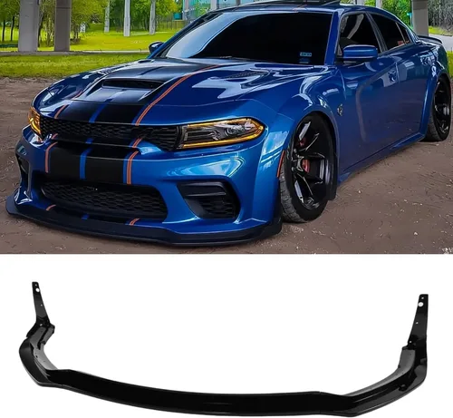 Vista 7 de Divisor de labio delantero para Dodge Charger SRT Hellcat Scat Widebody Impresión de fibra de carbono.