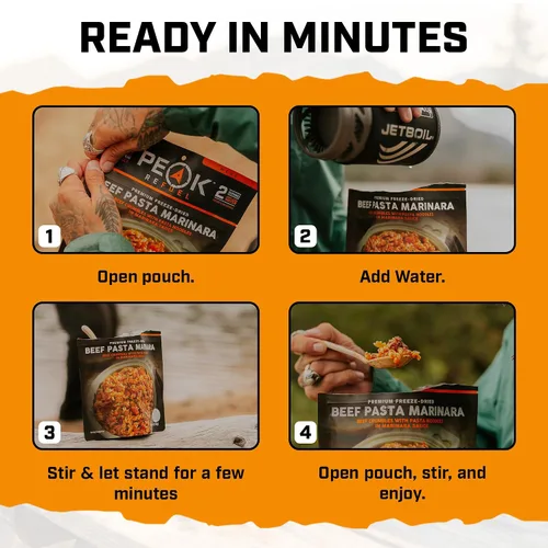 Vista 5 de Peak Refuel Pasta de ternera Marinara Comidas liofilizadas, 1.73 oz