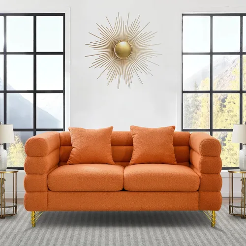 Vista 9 de Cómodo sofá de 3 plazas, sofá Boucle de gran tamaño de 81 pulgadas con diseño de asiento profundo, sofá tapizado con 2 almohadas, moderno sofá