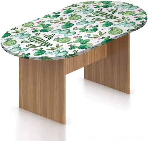 Vista 11 de Mantel ajustable ovalado, de poliéster elástico verde, estilo retro de los años 60 y 70, diseño de círculos de lunares verdes, vintage, se adapta a
