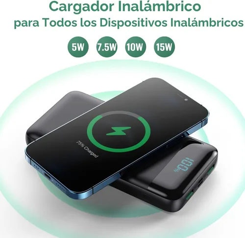 Vista 4 de Wireless Portable Charger 30,800mAh,15W Wireless Charging USB C Power Bank,25W PD QC 4.0 Fast Charging 4 Outputs Travel Essentials Battery Pack Negro