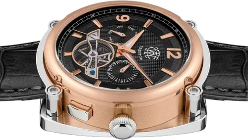 Vista 3 de El reloj automático Michigan para hombre de 1.772 in con esfera de corazón abierto y correa de cuero