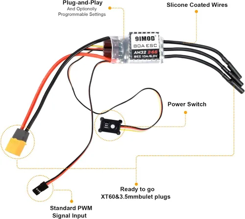 Vista 7 de AM32 80A RC Motor sin escobillas ESC Combo 3542-1850KV Motor sin escobillas y ESC con conector USB sin sensor RC ESC Kit de motor para 1/8 1/10