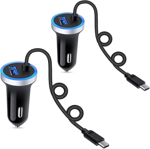 Vista 8 de Cargador de coche USB C, adaptador de coche de carga rápida de 3.4 A+cable tipo C de 3 pies para Samsung Galaxy S25 S24 S23 S22 S21 S20 S10 Note 20