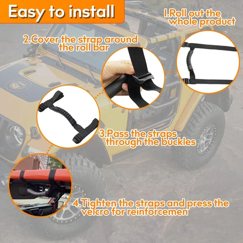 Vista 4 de Bentolin 4 x Asas de Agarre de Barra Antivuelco Compatibles para Jeep Wrangler YJ TJ JK JKU JL Sports Sahara Freedom Rubicon X & Unlimited X Negro
