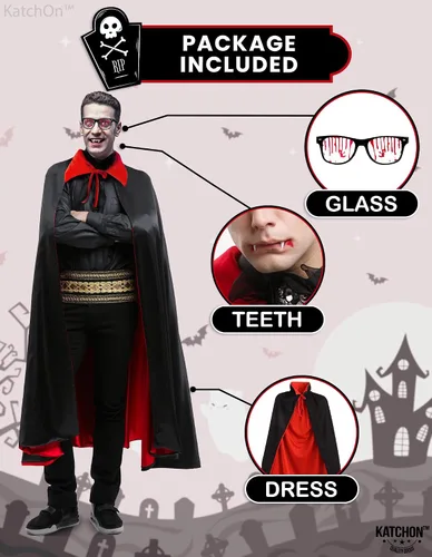 Vista 3 de KatchOn, Unisex Vampire Cape for Adults - Reversible Cape Vampire Black and Red Cape, Vampire Accessories Halloween Party
