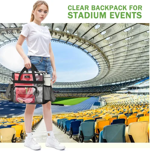 Vista 14 de MAY TREE Bolsa transparente para eventos en estadios de 12 x 6 x 12 pulgadas, bolsa de almuerzo transparente con correas reforzadas para trabajo
