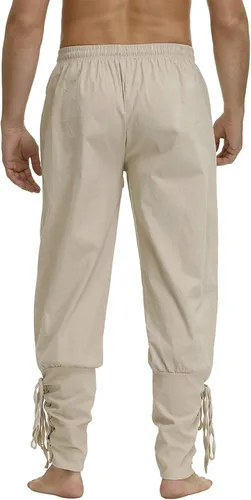 Vista 4 de Pantalones de hombre con vendaje de tobillo y puños estilo renacentistas, medievales, vikingos y navegador, disfraz para cosplay de pirata