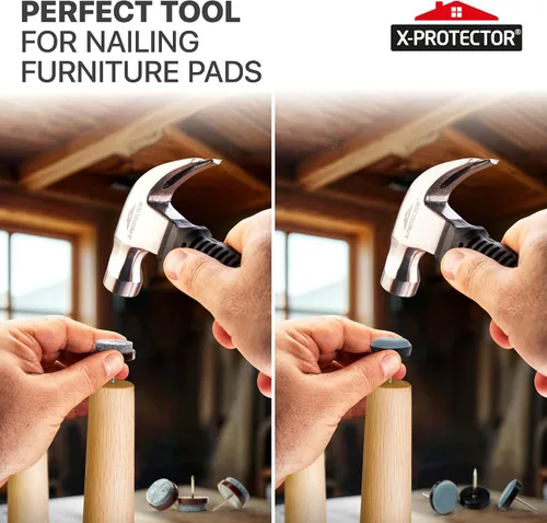 Vista 3 de X-Protector Almohadillas para Muebles con Martillo de Clavos - Martillo Magnético Pequeño con Garra para Instalar Protectores de Piso para Patas