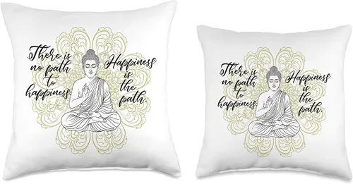 Vista 3 de Buda Groove THERE IS NO Path to Happiness Buddha Buda Meditating Mandala, 16 x 16 pulgadas, multicolor
