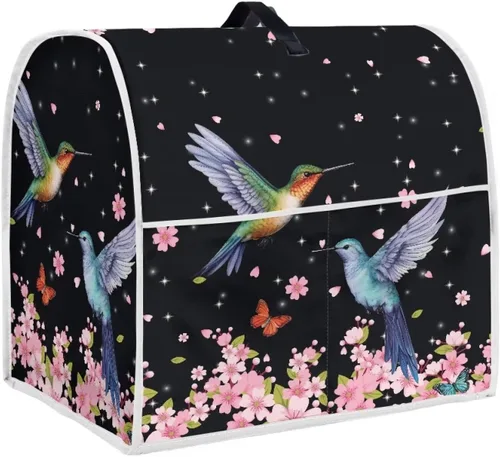 Vista 26 de Cubierta para mezclador de cocina con diseño de flores de pájaros, cubierta para procesador de alimentos con asa superior y bolsillo
