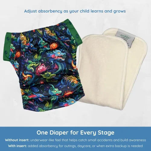 Vista 4 de EcoAble Pañal de entrenamiento reutilizable para ir al baño con inserto, pantalones de entrenamiento de tela diurna para niños pequeños y niños