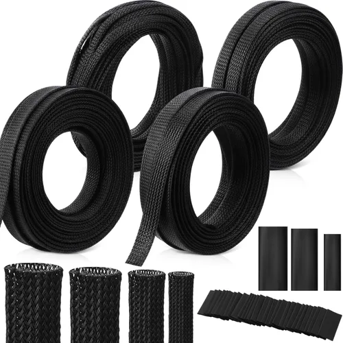 Vista 13 de Tatuo Funda de cable trenzada expandible de 65.6 pies, funda de alambre trenzado de varios tamaños con 120 tubos termorretráctiles para televisión