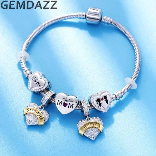 Vista 4 de GEMDAZZ Dijes de piedra natal de cumpleaños de enero a diciembre para pulsera de dije, 2 tonos de plata de ley 925 con cuentas de corazón