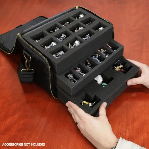 Vista 9 de ENHANCE Cartera miniatura de base ancha – Estuche compacto de almacenamiento y transporte para miniaturas DnD con correa, 3 bandejas de espuma
