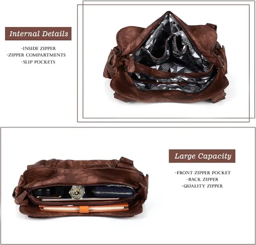 Vista 268 de Angel Barcelo - Bolsa de hombro amplia para mujer, diseño Hobo, cuero lavado
