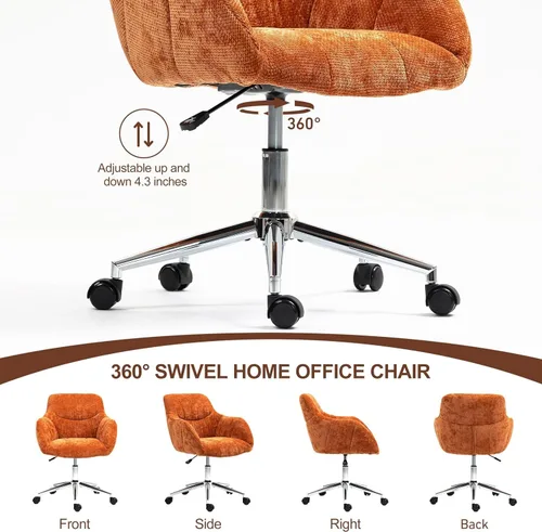 Vista 4 de Sillas de escritorio de oficina en casa, silla giratoria pequeña para computadora con ruedas, silla de tocador tapizada, silla de oficina