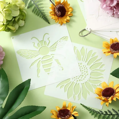Vista 4 de Plantillas de 16 piezas para pintar girasol, mariposa, plantilla floral para primavera y verano, plantillas grandes reutilizables de pintura